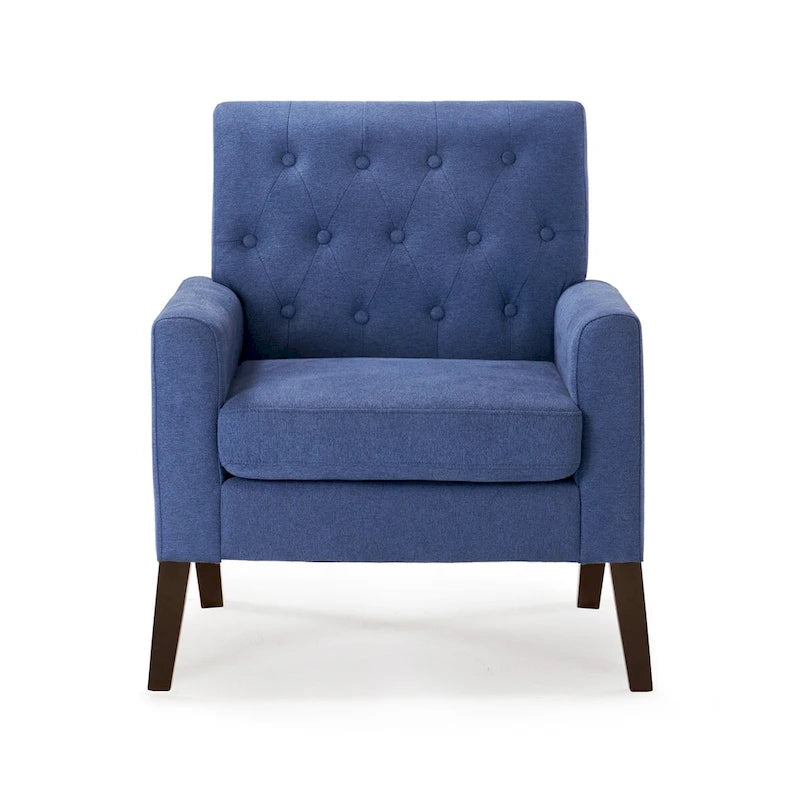 LUE BONA Linen and Walnut Legs Mid Century Modern Button Tufted Accent Chair - 29.53 H X 30 W X 33.07 D