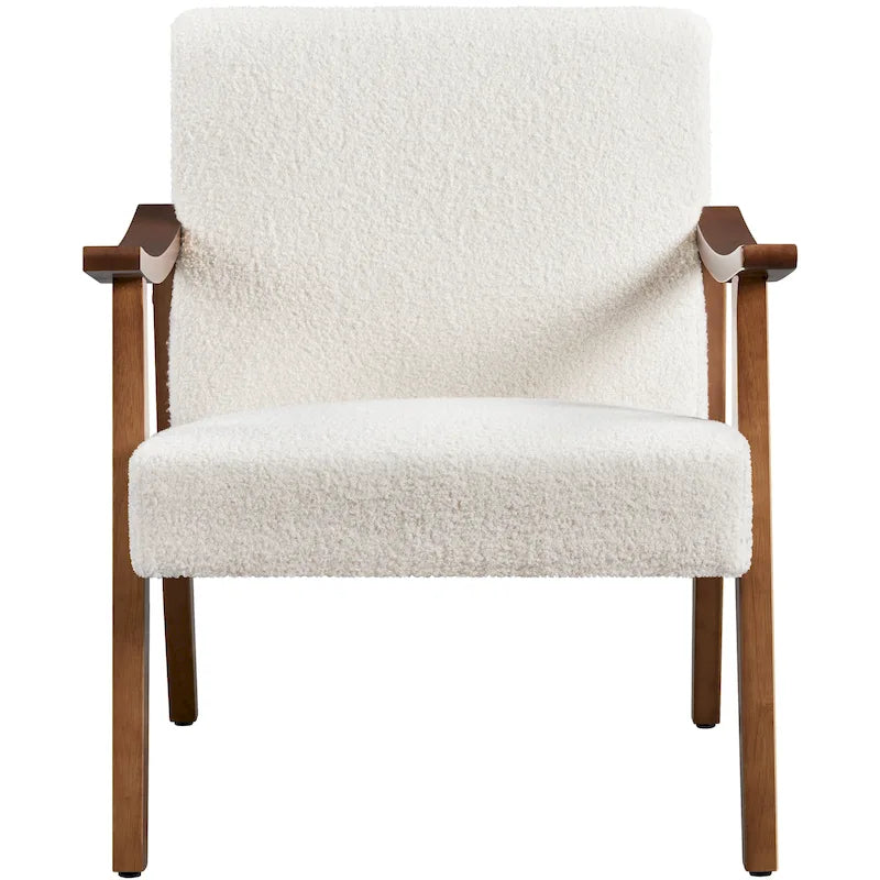 Yaheetech gestoffeerde bouclé-accentstoel, fauteuil met poten van massief hout - 24.5 L  28 W  29 H