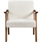 Yaheetech gestoffeerde bouclé-accentstoel, fauteuil met poten van massief hout - 24.5 L  28 W  29 H