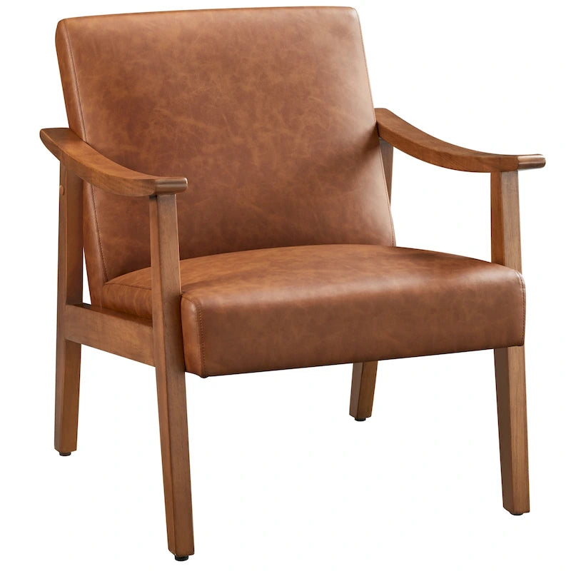 Yaheetech gestoffeerde bouclé-accentstoel, fauteuil met poten van massief hout - 24.5 L  28 W  29 H