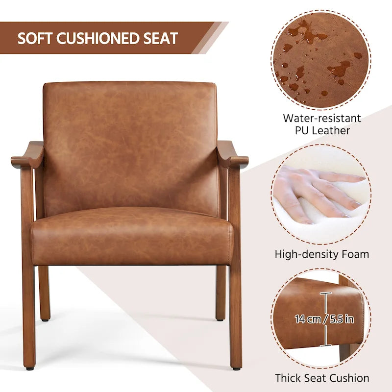 Yaheetech gestoffeerde bouclé-accentstoel, fauteuil met poten van massief hout - 24.5 L  28 W  29 H