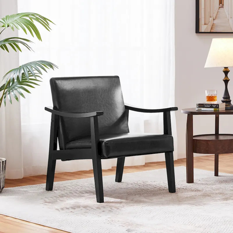 Yaheetech gestoffeerde bouclé-accentstoel, fauteuil met poten van massief hout - 24.5 L  28 W  29 H