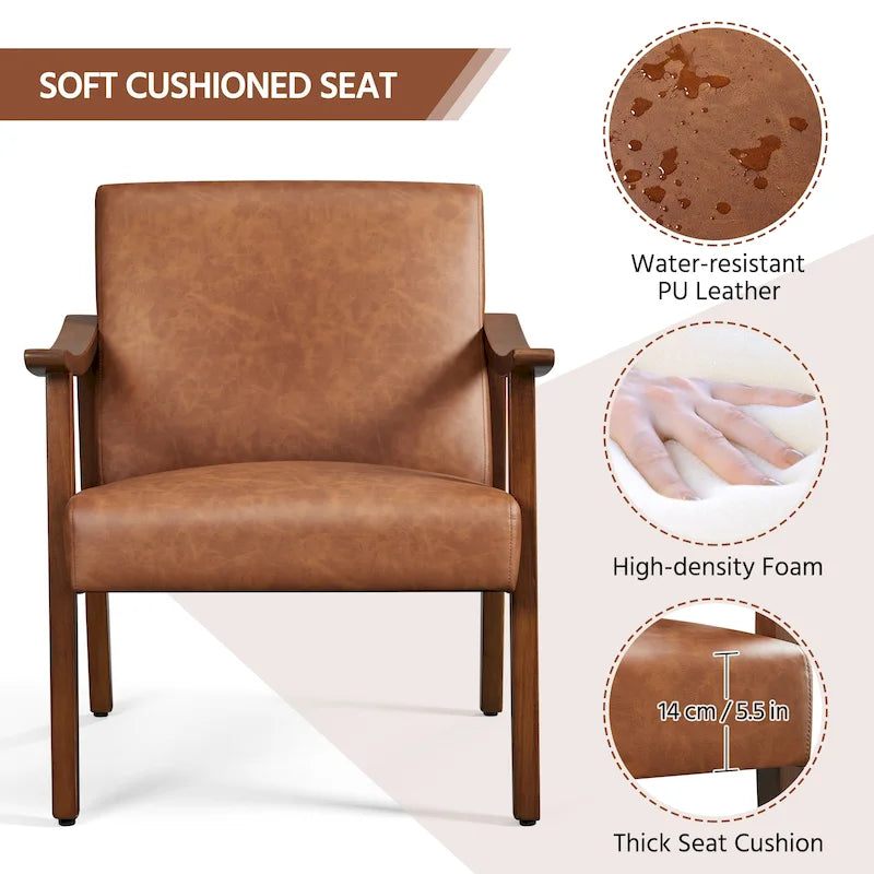 Yaheetech gestoffeerde bouclé-accentstoel, fauteuil met poten van massief hout - 24.5 L  28 W  29 H