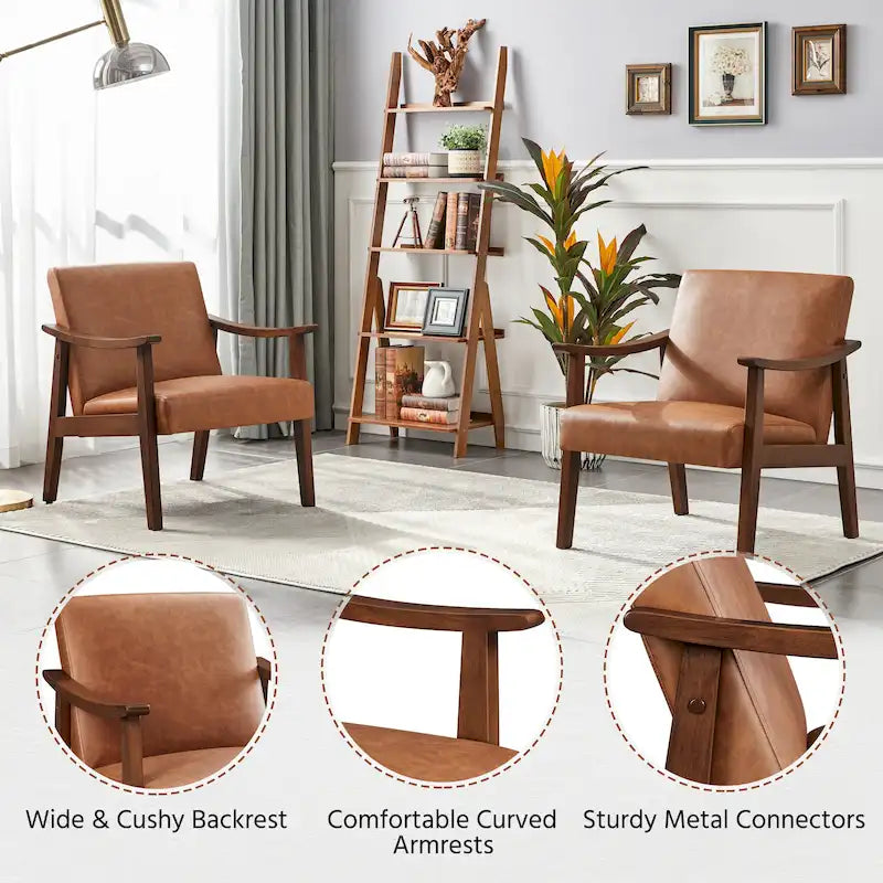 Yaheetech gestoffeerde bouclé-accentstoel, fauteuil met poten van massief hout - 24.5 L  28 W  29 H