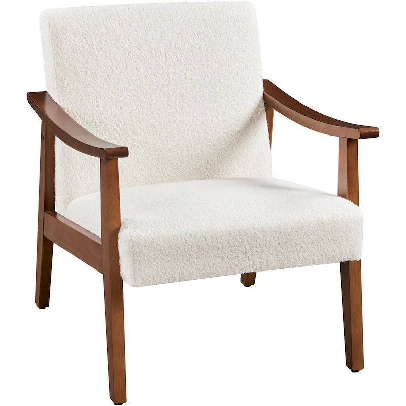 Yaheetech gestoffeerde bouclé-accentstoel, fauteuil met poten van massief hout - 24.5 L  28 W  29 H