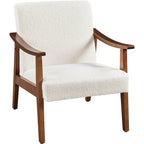 Yaheetech gestoffeerde bouclé-accentstoel, fauteuil met poten van massief hout - 24.5 L  28 W  29 H