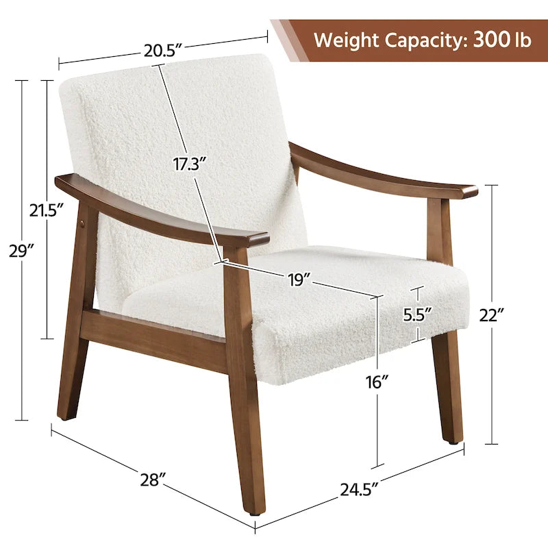 Yaheetech gestoffeerde bouclé-accentstoel, fauteuil met poten van massief hout - 24.5 L  28 W  29 H