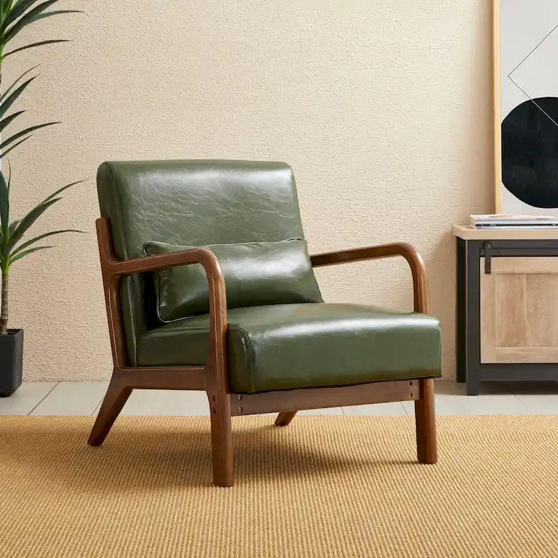 Glitzhome Polstersessel im Mid-Century-Modern-Stil aus PU-Leder mit Kissen – 25.75W x 33.75D x 30.75H