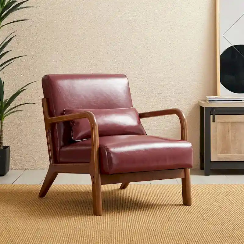 Fauteuil d’appoint moderne du milieu du siècle Glitzhome de 30.75H en cuir PU avec coussin – 25.75W x 33.75D x 30.75H