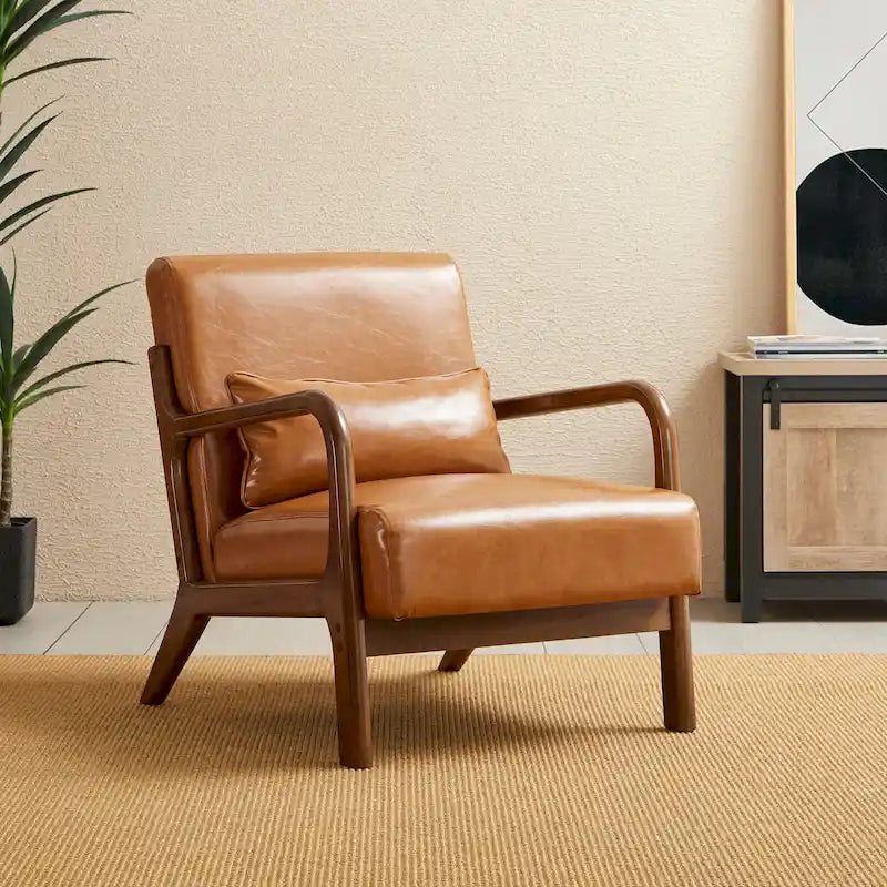 Fauteuil d’appoint moderne du milieu du siècle Glitzhome de 30.75H en cuir PU avec coussin – 25.75W x 33.75D x 30.75H