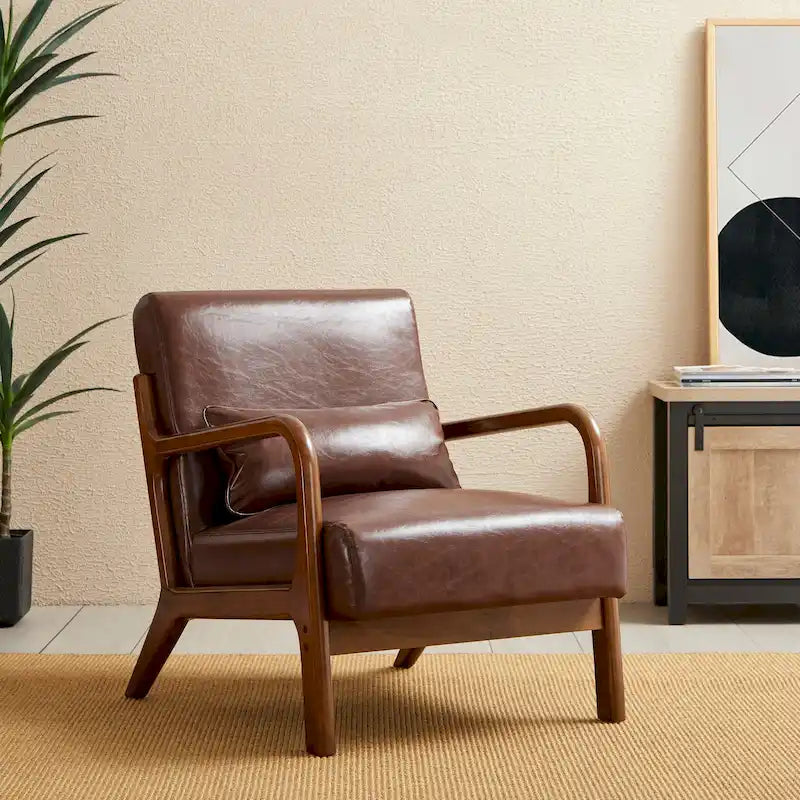 Fauteuil d’appoint moderne du milieu du siècle Glitzhome de 30.75H en cuir PU avec coussin – 25.75W x 33.75D x 30.75H