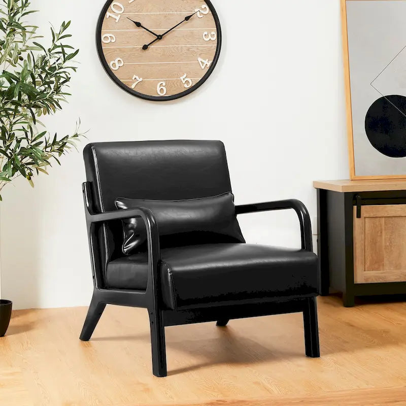 Glitzhome Polstersessel im Mid-Century-Modern-Stil aus PU-Leder mit Kissen – 25.75W x 33.75D x 30.75H