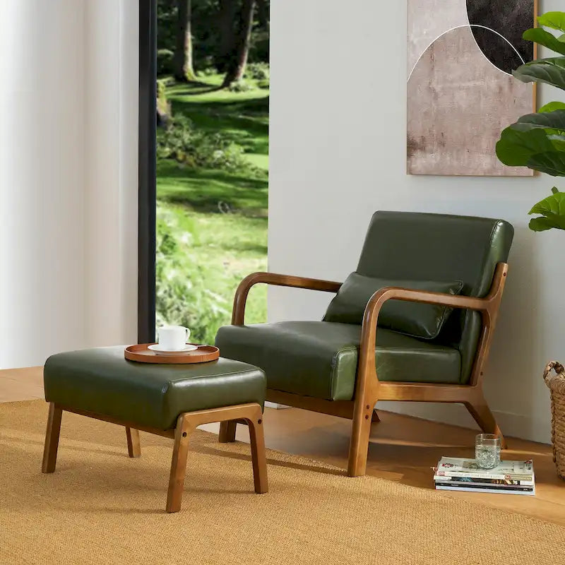 Glitzhome Polstersessel im Mid-Century-Modern-Stil aus PU-Leder mit Kissen – 25.75W x 33.75D x 30.75H