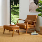 Glitzhome Polstersessel im Mid-Century-Modern-Stil aus PU-Leder mit Kissen – 25.75W x 33.75D x 30.75H
