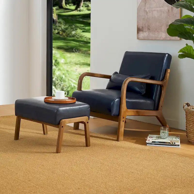 Glitzhome Polstersessel im Mid-Century-Modern-Stil aus PU-Leder mit Kissen – 25.75W x 33.75D x 30.75H