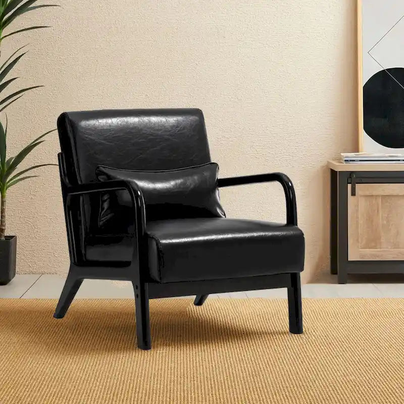 Glitzhome Polstersessel im Mid-Century-Modern-Stil aus PU-Leder mit Kissen – 25.75W x 33.75D x 30.75H