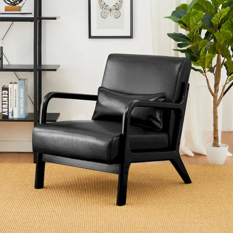 Glitzhome Polstersessel im Mid-Century-Modern-Stil aus PU-Leder mit Kissen – 25.75W x 33.75D x 30.75H
