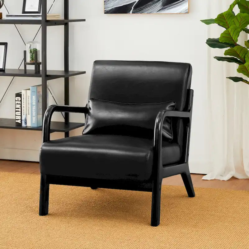 Glitzhome Polstersessel im Mid-Century-Modern-Stil aus PU-Leder mit Kissen – 25.75W x 33.75D x 30.75H