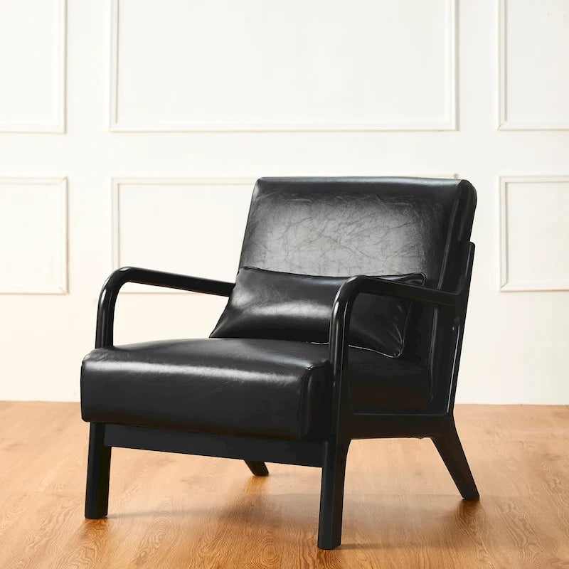 Glitzhome Polstersessel im Mid-Century-Modern-Stil aus PU-Leder mit Kissen – 25.75W x 33.75D x 30.75H