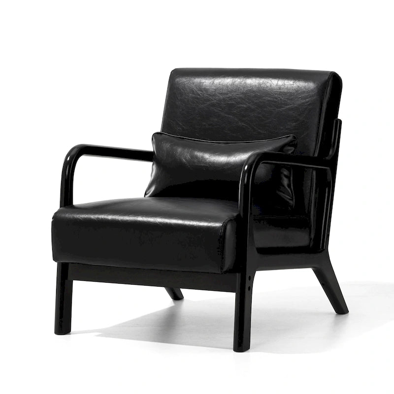 Glitzhome Polstersessel im Mid-Century-Modern-Stil aus PU-Leder mit Kissen – 25.75W x 33.75D x 30.75H