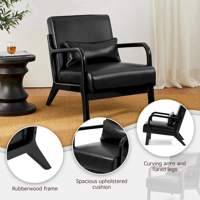 Glitzhome Polstersessel im Mid-Century-Modern-Stil aus PU-Leder mit Kissen – 25.75W x 33.75D x 30.75H