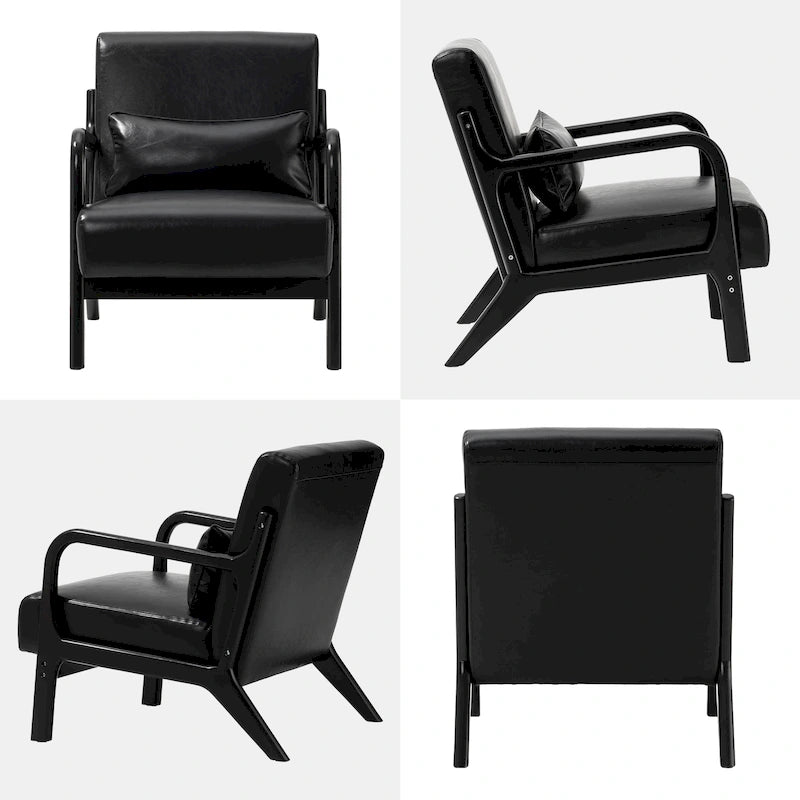 Glitzhome Polstersessel im Mid-Century-Modern-Stil aus PU-Leder mit Kissen – 25.75W x 33.75D x 30.75H