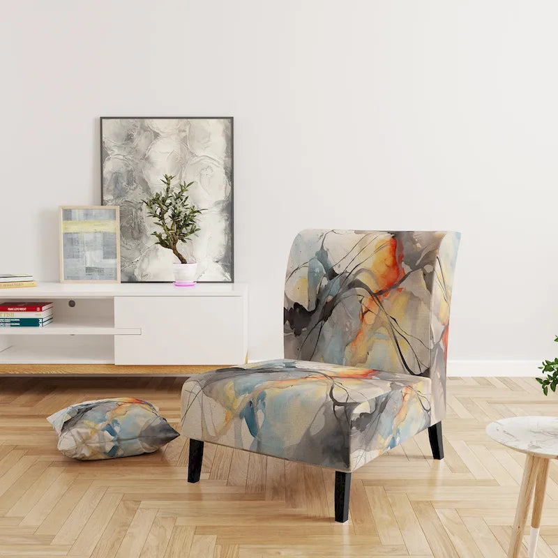 Designart „Marble Serenity“ farbenfroher grauer Aquarellwellen-I-Akzentsessel mit gepolsterten abstrakten Formen und moderner Armlehnsessel