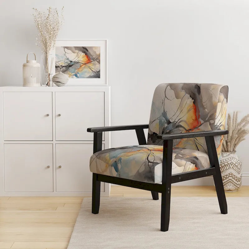 Designart „Marble Serenity“ farbenfroher grauer Aquarellwellen-I-Akzentsessel mit gepolsterten abstrakten Formen und moderner Armlehnsessel
