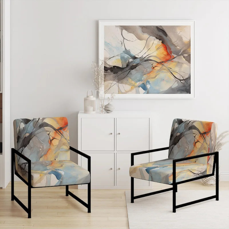 Designart „Marble Serenity“ farbenfroher grauer Aquarellwellen-I-Akzentsessel mit gepolsterten abstrakten Formen und moderner Armlehnsessel