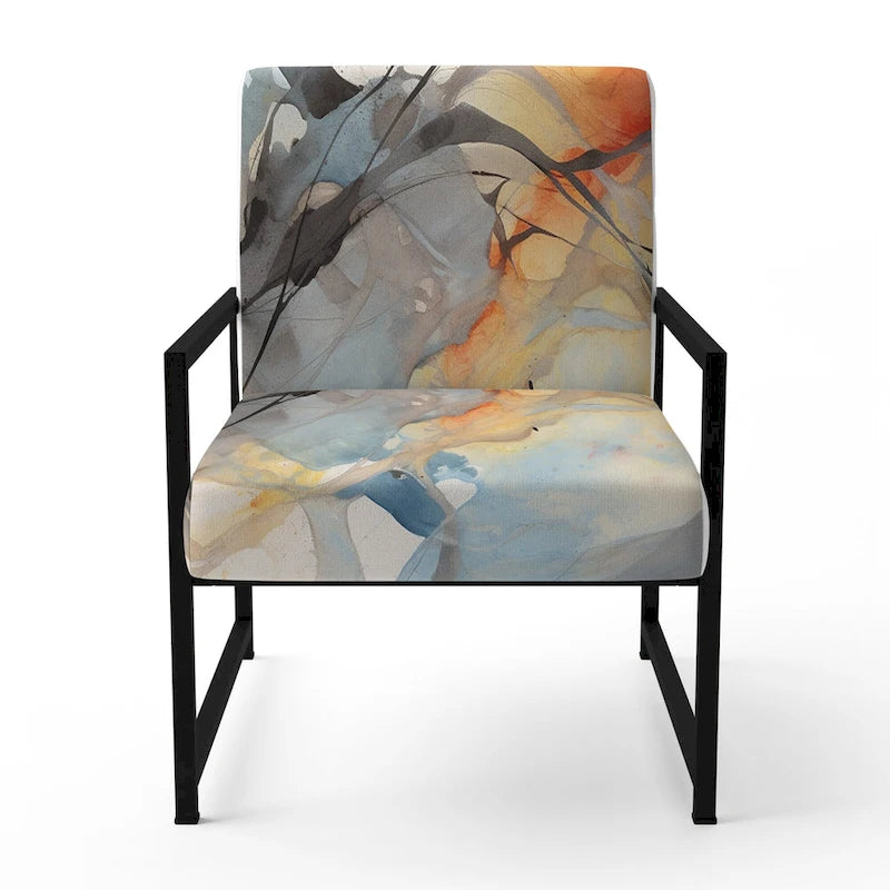Designart „Marble Serenity“ farbenfroher grauer Aquarellwellen-I-Akzentsessel mit gepolsterten abstrakten Formen und moderner Armlehnsessel