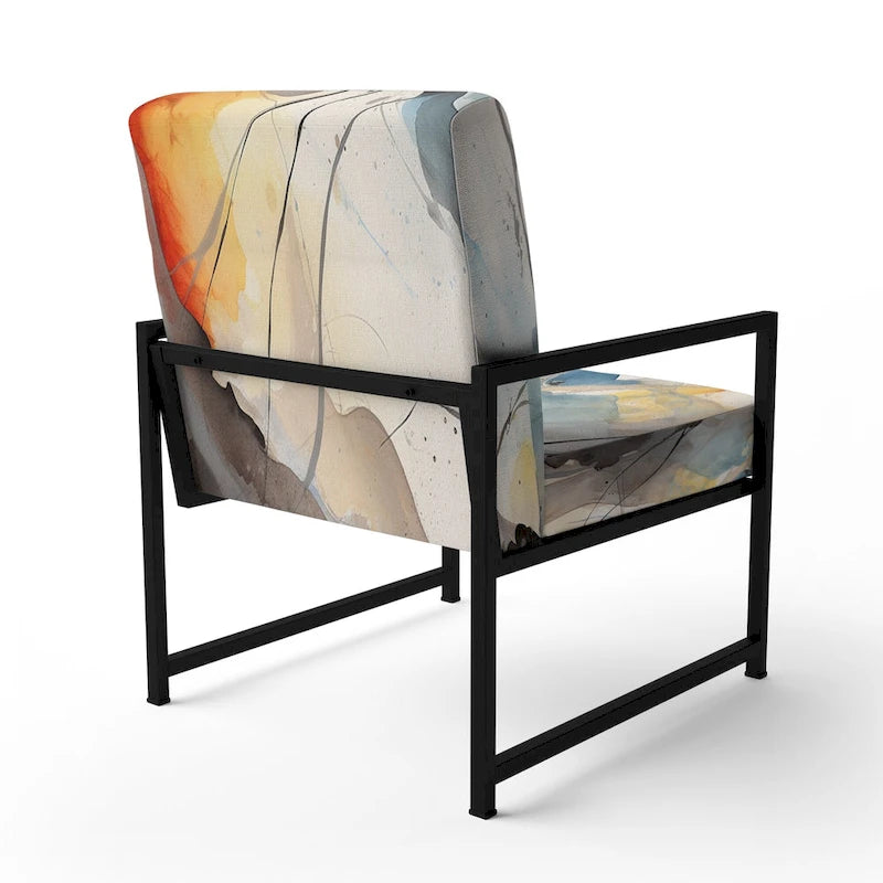 Designart „Marble Serenity“ farbenfroher grauer Aquarellwellen-I-Akzentsessel mit gepolsterten abstrakten Formen und moderner Armlehnsessel