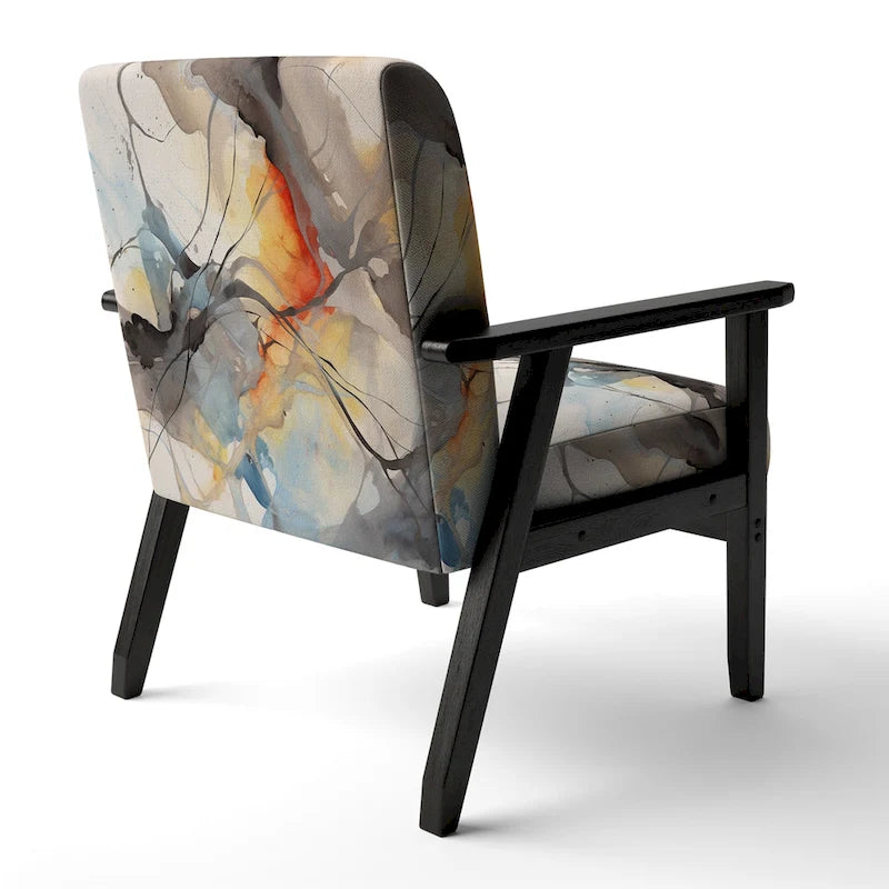 Designart „Marble Serenity“ farbenfroher grauer Aquarellwellen-I-Akzentsessel mit gepolsterten abstrakten Formen und moderner Armlehnsessel