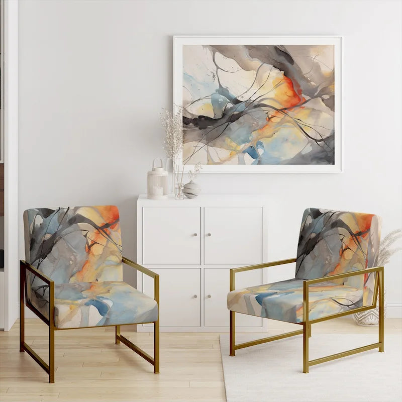 Designart „Marble Serenity“ farbenfroher grauer Aquarellwellen-I-Akzentsessel mit gepolsterten abstrakten Formen und moderner Armlehnsessel