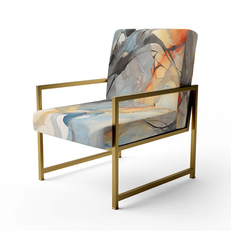 Designart „Marble Serenity“ farbenfroher grauer Aquarellwellen-I-Akzentsessel mit gepolsterten abstrakten Formen und moderner Armlehnsessel