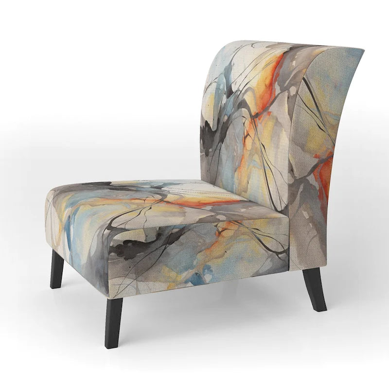 Designart „Marble Serenity“ farbenfroher grauer Aquarellwellen-I-Akzentsessel mit gepolsterten abstrakten Formen und moderner Armlehnsessel