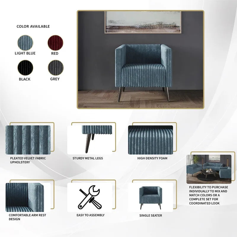 CraftPorch Corduroy Modern and Glamorous Velvet Upholstered Arm Chair