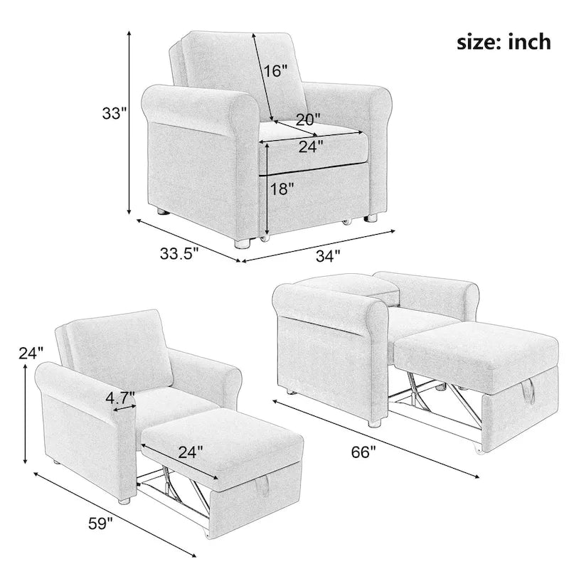 3-in-1-Schlafsofa-Sessel, umwandelbarer Schlafsessel
