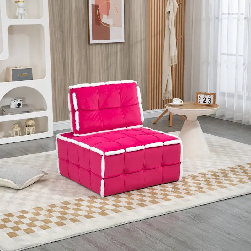 Sillón decorativo individual tapizado, de asiento profundo y sin reposabrazos, tipo sofá lounge