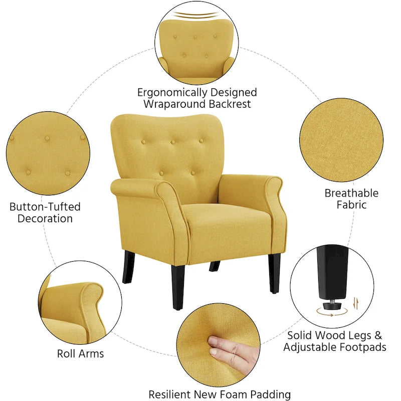 Yaheetech Modern Polyester Fabrics Upholstered Accent Chair Single Sofa for Living Room