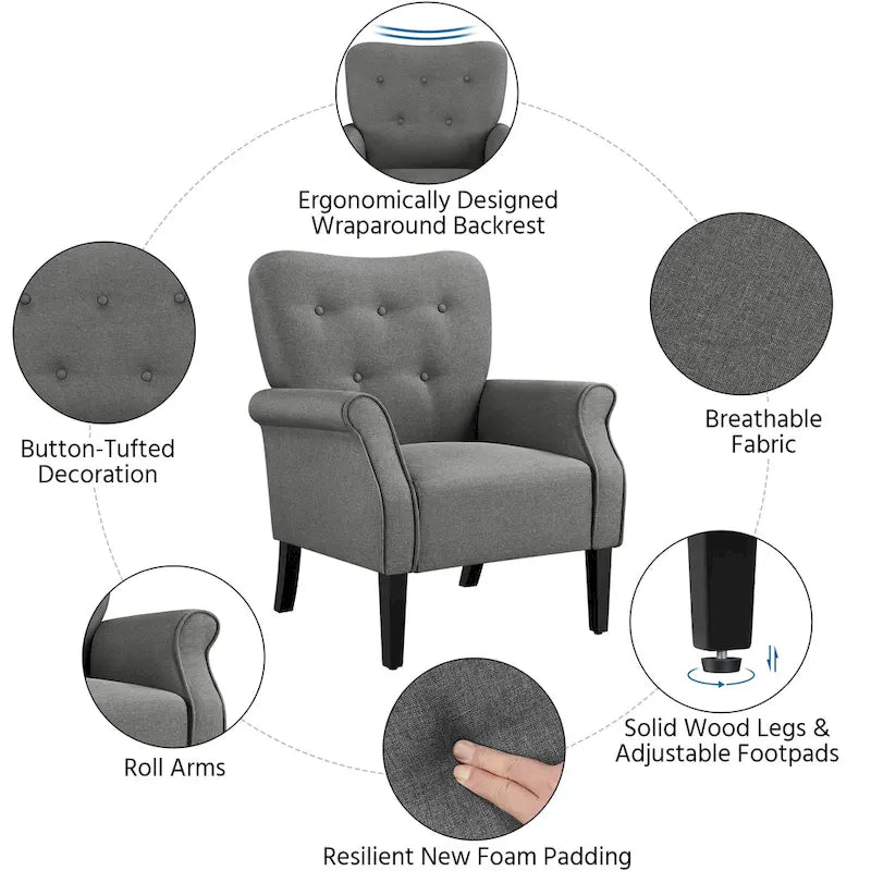 Yaheetech Modern Polyester Fabrics Upholstered Accent Chair Single Sofa for Living Room