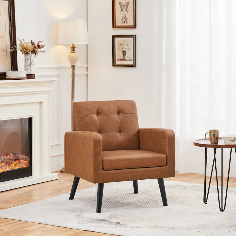 Yaheetech Modern Faux Leather Tufted Accent Chair with Solid Wood Legs - 28.52933