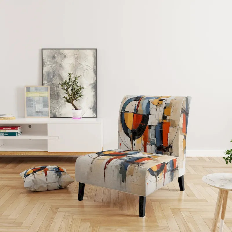 Designart farbenfroher abstrakter Fusion-I-Akzentstuhl im Mid-Century-Stil, gepolsterter Akzentstuhl und moderner Mid-Century-Sessel