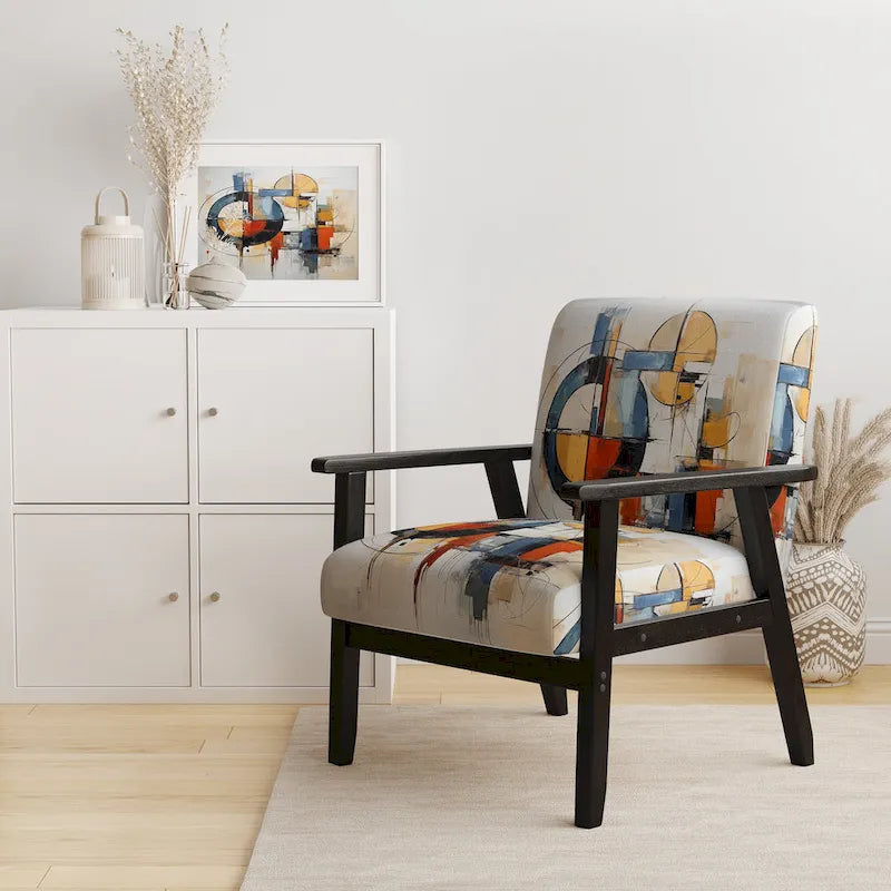Designart farbenfroher abstrakter Fusion-I-Akzentstuhl im Mid-Century-Stil, gepolsterter Akzentstuhl und moderner Mid-Century-Sessel