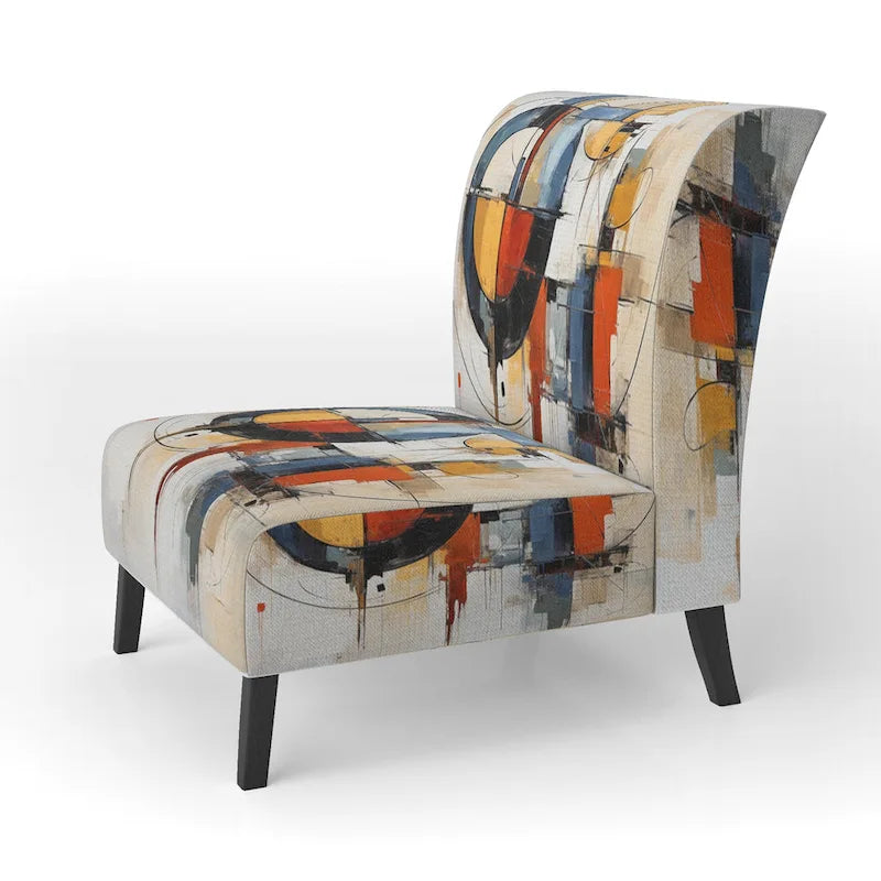 Designart farbenfroher abstrakter Fusion-I-Akzentstuhl im Mid-Century-Stil, gepolsterter Akzentstuhl und moderner Mid-Century-Sessel