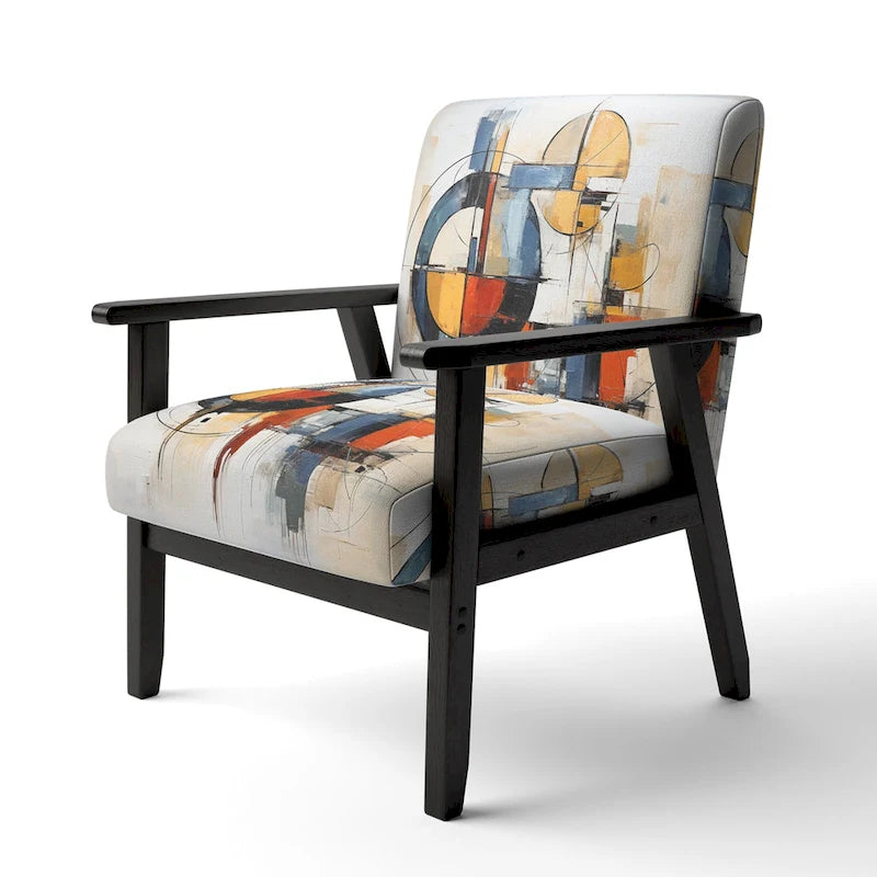 Designart farbenfroher abstrakter Fusion-I-Akzentstuhl im Mid-Century-Stil, gepolsterter Akzentstuhl und moderner Mid-Century-Sessel