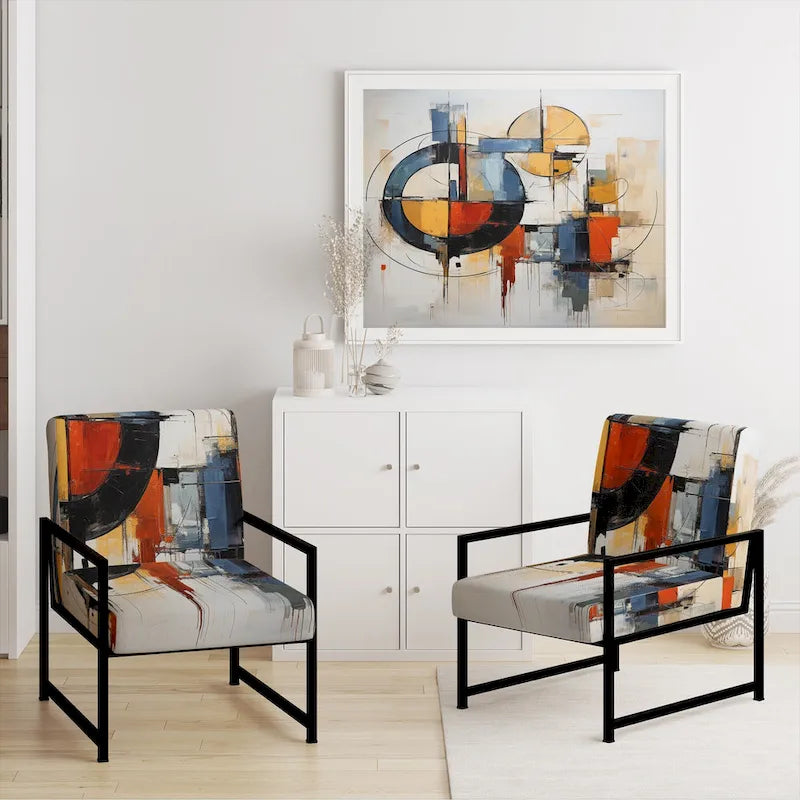 Designart farbenfroher abstrakter Fusion-I-Akzentstuhl im Mid-Century-Stil, gepolsterter Akzentstuhl und moderner Mid-Century-Sessel