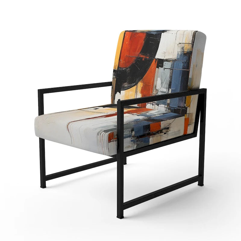 Designart farbenfroher abstrakter Fusion-I-Akzentstuhl im Mid-Century-Stil, gepolsterter Akzentstuhl und moderner Mid-Century-Sessel