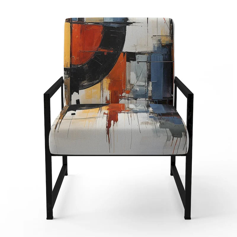 Designart farbenfroher abstrakter Fusion-I-Akzentstuhl im Mid-Century-Stil, gepolsterter Akzentstuhl und moderner Mid-Century-Sessel