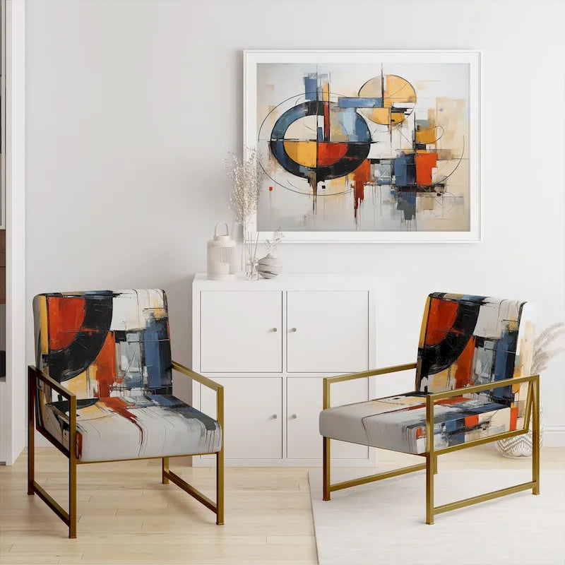 Designart farbenfroher abstrakter Fusion-I-Akzentstuhl im Mid-Century-Stil, gepolsterter Akzentstuhl und moderner Mid-Century-Sessel