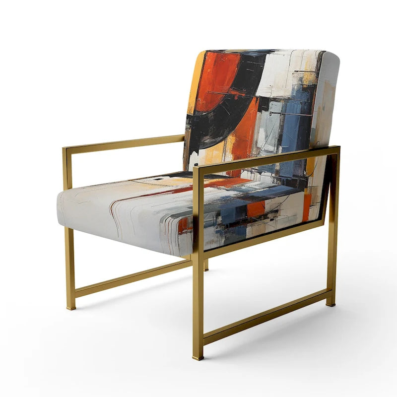 Designart farbenfroher abstrakter Fusion-I-Akzentstuhl im Mid-Century-Stil, gepolsterter Akzentstuhl und moderner Mid-Century-Sessel